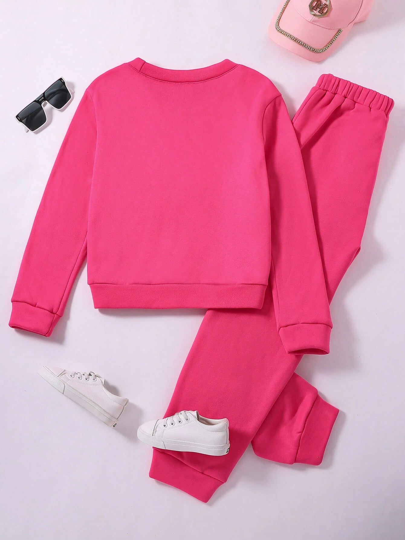 Tween Girl Letter Embossed Thermal Lined Sweatshirt & Sweatpants