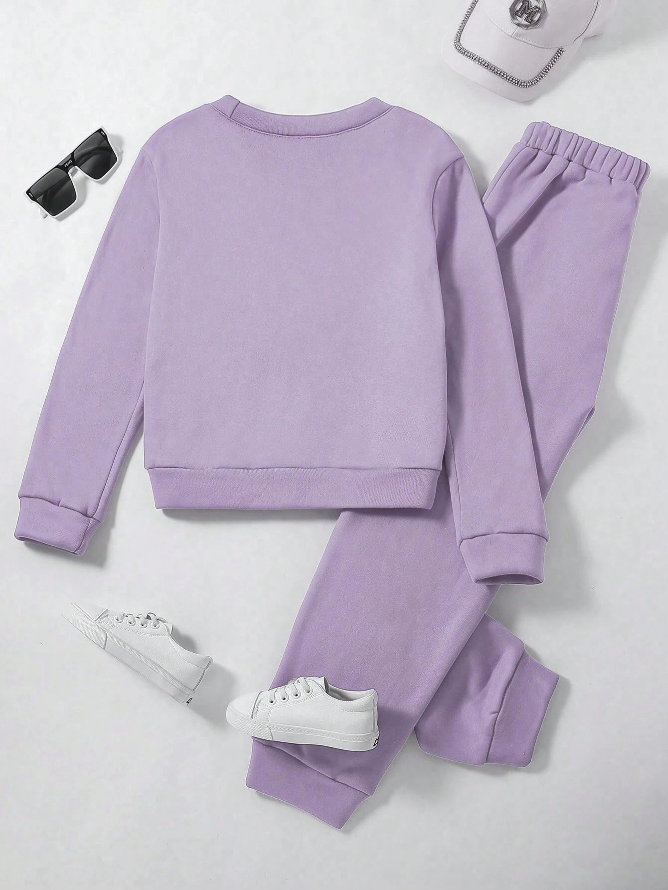 Tween Girl Letter Embossed Thermal Lined Sweatshirt & Sweatpants