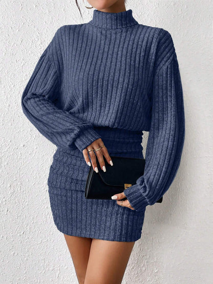 Frenchy Women'S Turtleneck Drop Shoulder, Ribbed Knit Sweater Textured Fabric Dress