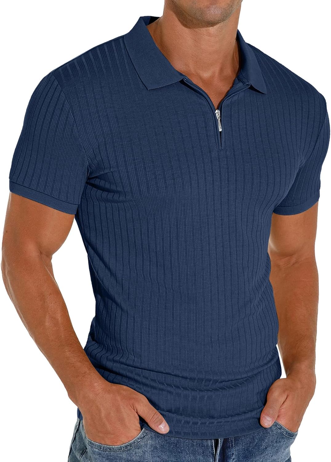 Men's Polo Shirts Slim Fit Short/Long Sleeve Zipper Polo T Shirt Casual Golf Shirt Classic Tee