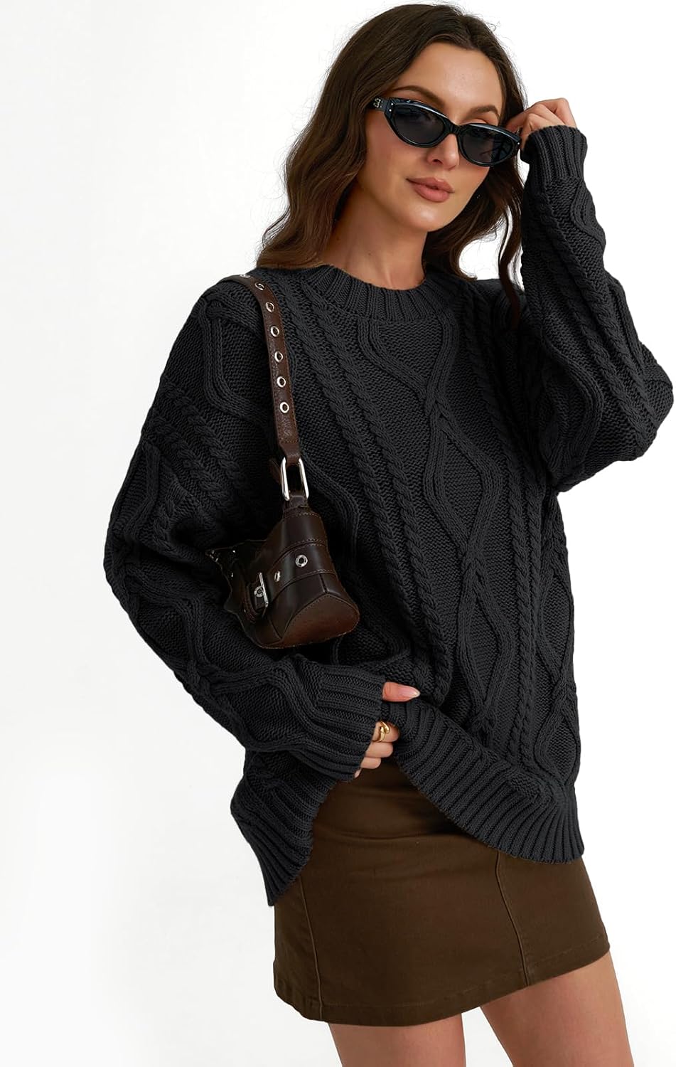 Women's Oversized Cable Knit Crewneck Sweaters