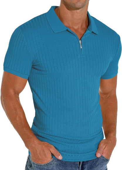 Men's Polo Shirts Slim Fit Short/Long Sleeve Zipper Polo T Shirt Casual Golf Shirt Classic Tee