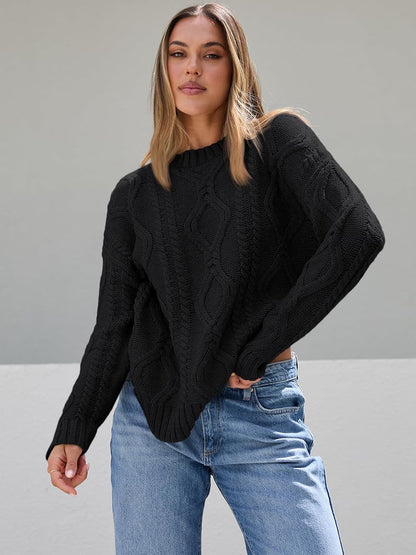 Women's Oversized Cable Knit Crewneck Sweaters