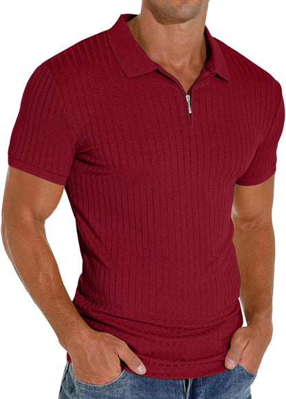 Men's Polo Shirts Slim Fit Short/Long Sleeve Zipper Polo T Shirt Casual Golf Shirt Classic Tee