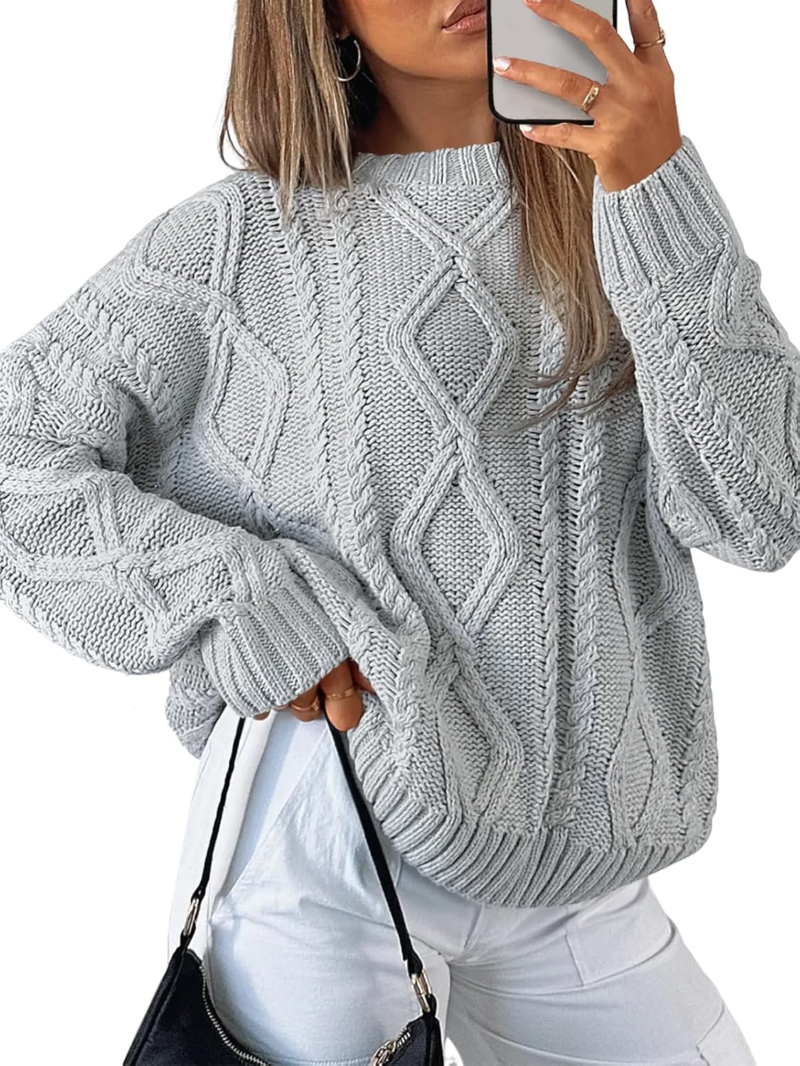 Women's Oversized Cable Knit Crewneck Sweaters