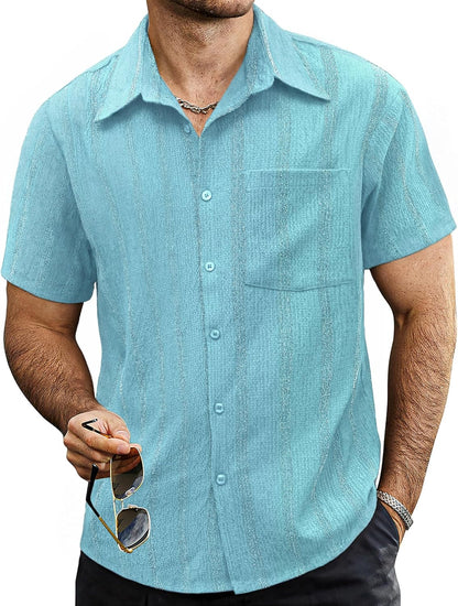 Mens Summer Striped Shirts Button down Short Sleeve Vintage Beach Hawaiian Shirts with Pocket