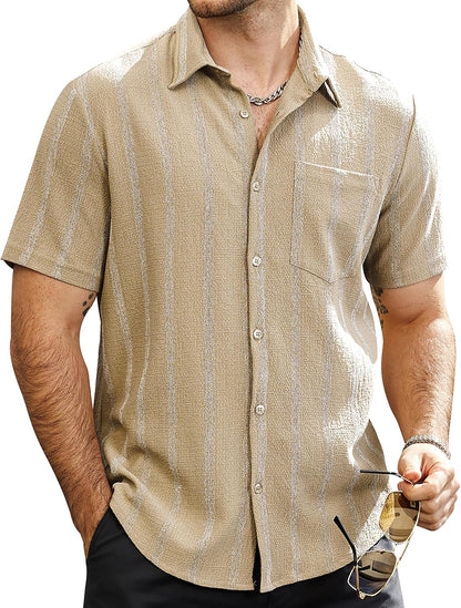 Mens Summer Striped Shirts Button down Short Sleeve Vintage Beach Hawaiian Shirts with Pocket