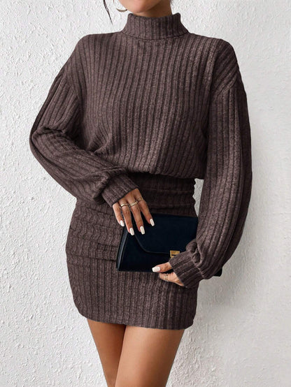 Frenchy Women'S Turtleneck Drop Shoulder, Ribbed Knit Sweater Textured Fabric Dress