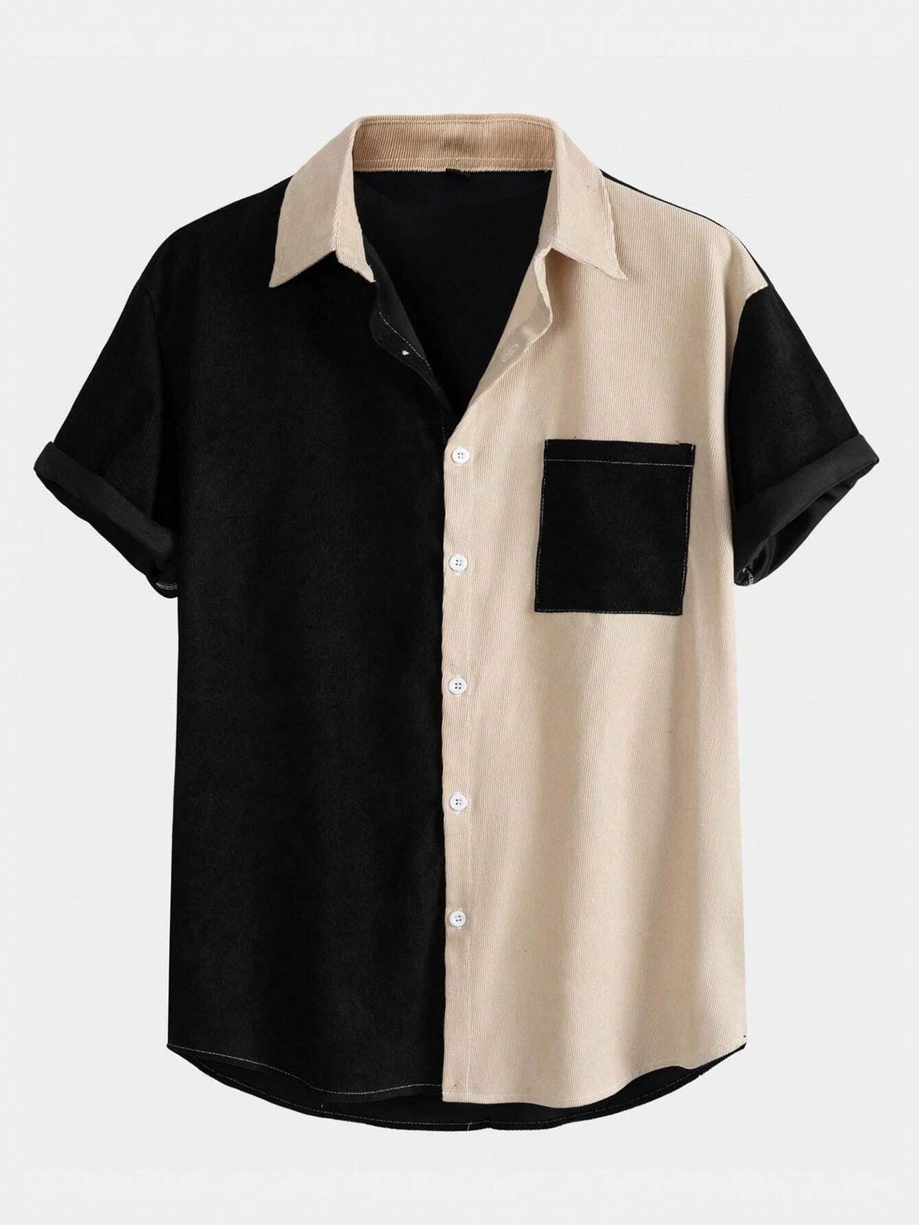 ROMWE Street Life Men Colorblock Pocket Shirt, School