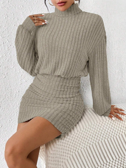 Frenchy Women'S Turtleneck Drop Shoulder, Ribbed Knit Sweater Textured Fabric Dress